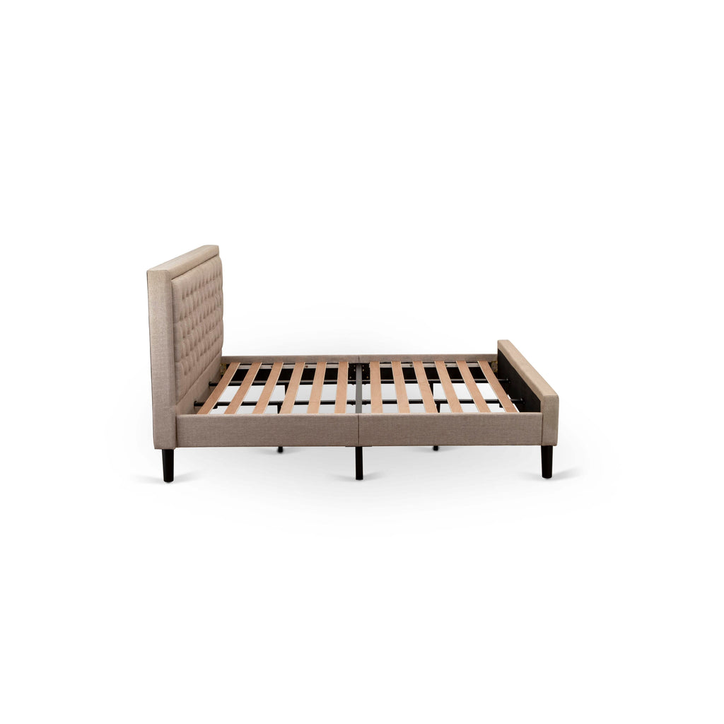 KD16K-PEEBP 3-Piece Bedroom Set with Bed Frame, Button-Tufted Headboard and Nightstands featuring Modern Black Legs