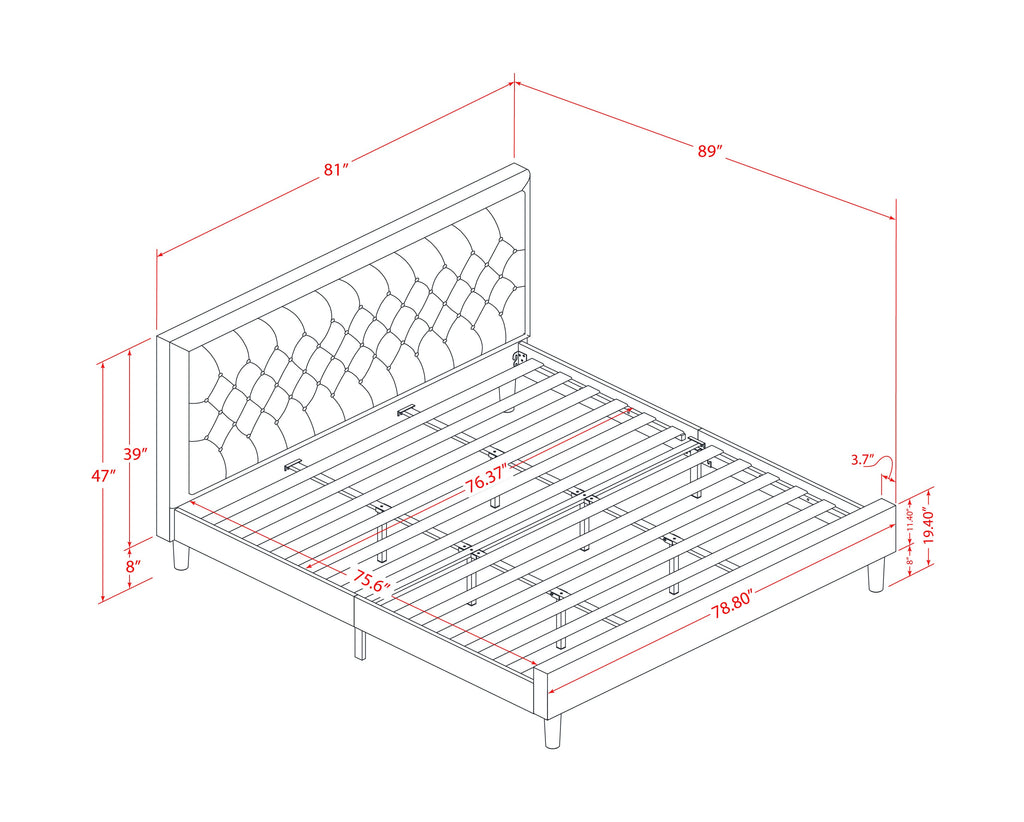 KD16K-HQ5ZA King Bed Set with Khaki Button Tufted Headboard and Pair of Nightstands