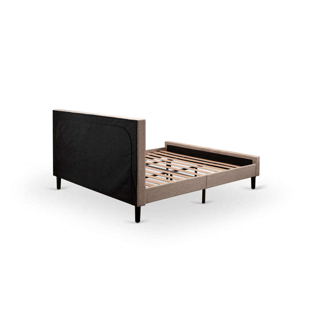 KD16K-PEEBP 3-Piece Bedroom Set with Bed Frame, Button-Tufted Headboard and Nightstands featuring Modern Black Legs