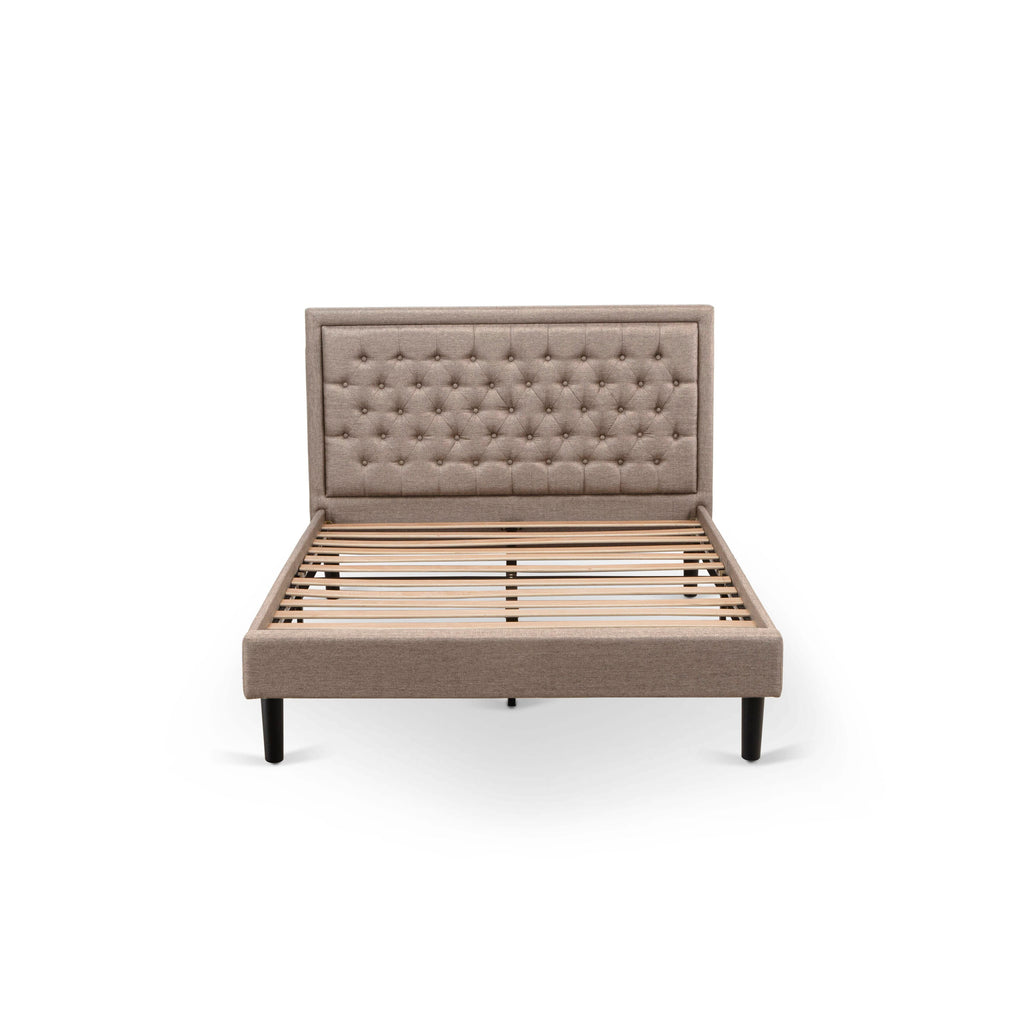 KDF-10-L Queen Platform Bed with Tufted Dark Khaki Linen Headboard & Stylish Black Legs Elegance