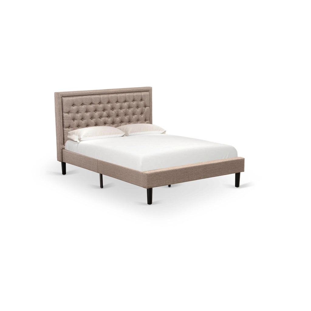 KDF-10-L Queen Platform Bed with Tufted Dark Khaki Linen Headboard & Stylish Black Legs Elegance