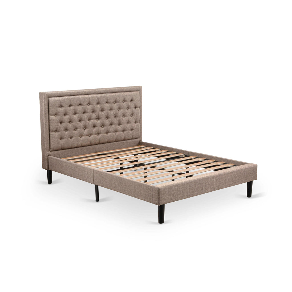 KDF-10-L Queen Platform Bed with Tufted Dark Khaki Linen Headboard & Stylish Black Legs Elegance