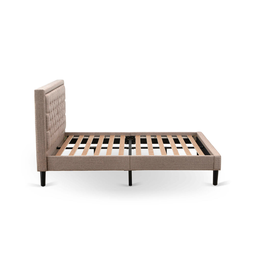 KDF-10-L Queen Platform Bed with Tufted Dark Khaki Linen Headboard & Stylish Black Legs Elegance