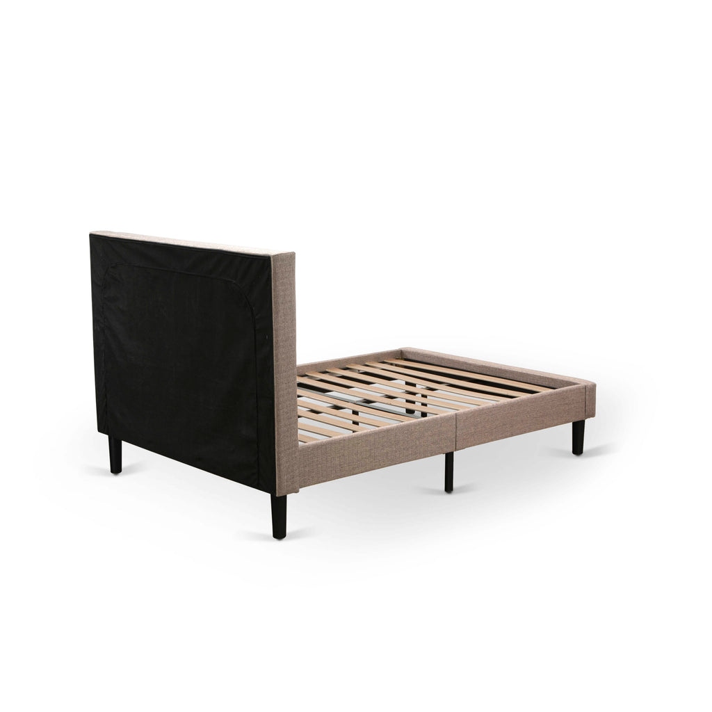 KDF-10-L Queen Platform Bed with Tufted Dark Khaki Linen Headboard & Stylish Black Legs Elegance