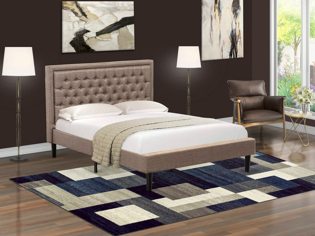 KDF-10-L Queen Platform Bed with Tufted Dark Khaki Linen Headboard & Stylish Black Legs Elegance