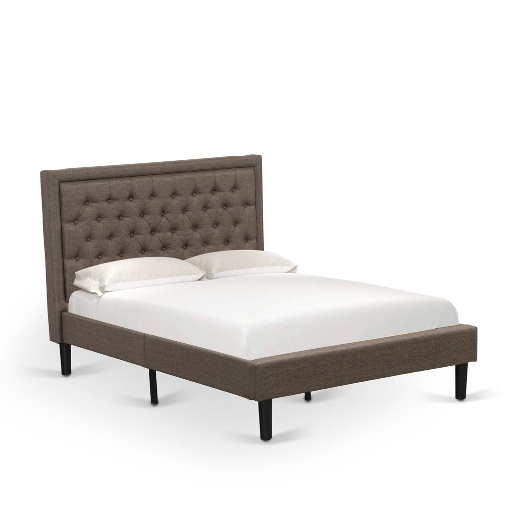 KD18F-Z4G2I Charming Bedroom Furnishing Duo - Padded Full Bed Frame with Elegant Brown Fabric and Tufted Headboard Paired with Stylish Nightstand with Drawer