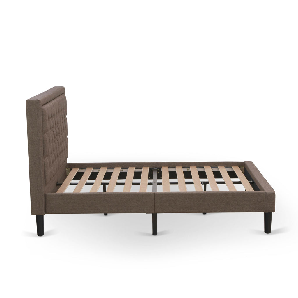 KD18F-Z4G2I Charming Bedroom Furnishing Duo - Padded Full Bed Frame with Elegant Brown Fabric and Tufted Headboard Paired with Stylish Nightstand with Drawer