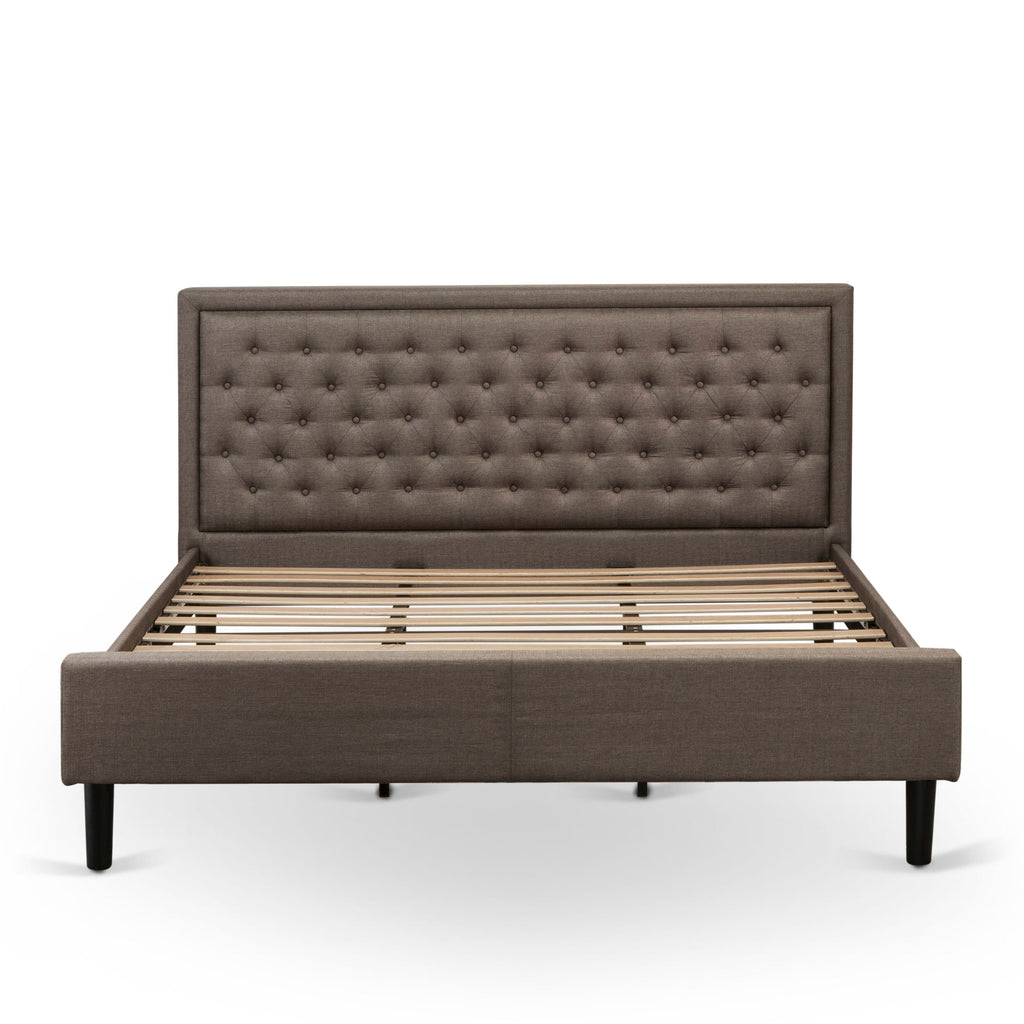 KD18K-5QK9X Elegant 3 Pc Set King Size Bed with Tufted Headboard in Brown Fabric & Two Sleek Black Wooden Nightstands