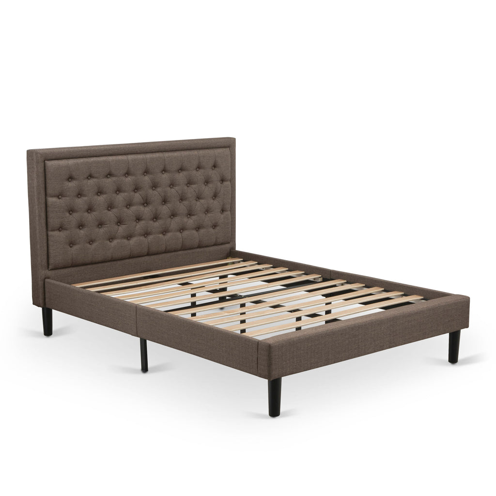 KDF-16-7 Elegant Queen Platform Bed Frame in Brown Linen with Upholstered Tufted Headboard and Black Legs