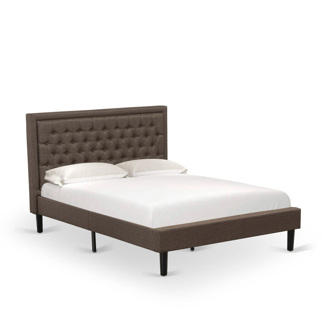 KD18Q-379IL Queen Bedroom Ensemble Wood Bed, Linen Padded Headboard & Nightstand Combo with Black Leg Finish