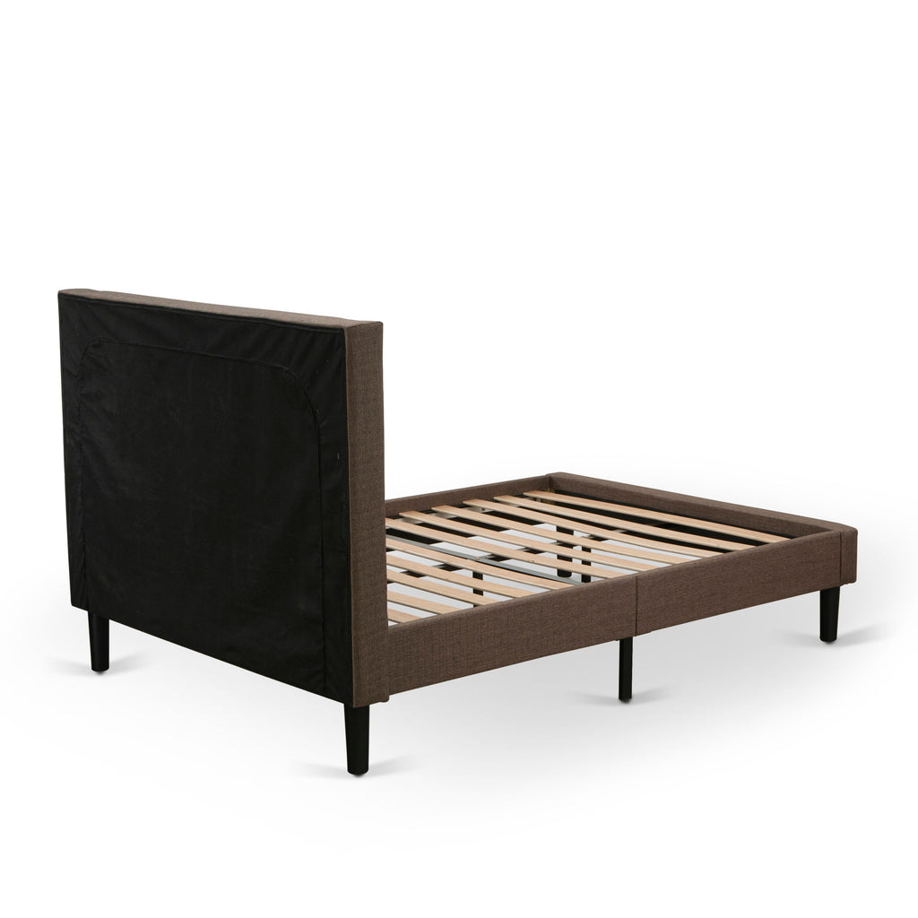 KDF-16-7 Elegant Queen Platform Bed Frame in Brown Linen with Upholstered Tufted Headboard and Black Legs