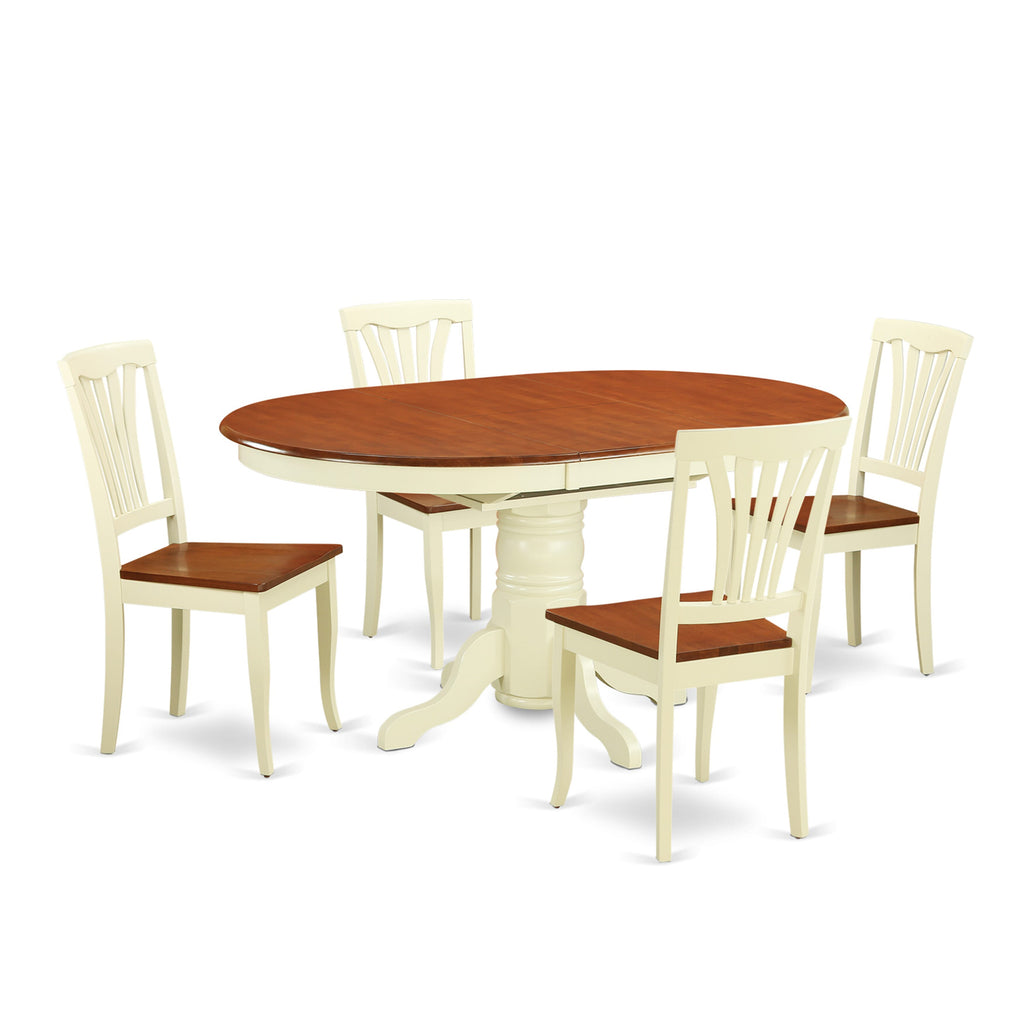 KEAV5-B1C-6 5-Piece Oval Dining Set with Butterfly Leaf Table & 4 Solid Wood Chairs, Buttermilk & Cherry Finish for Kitchen