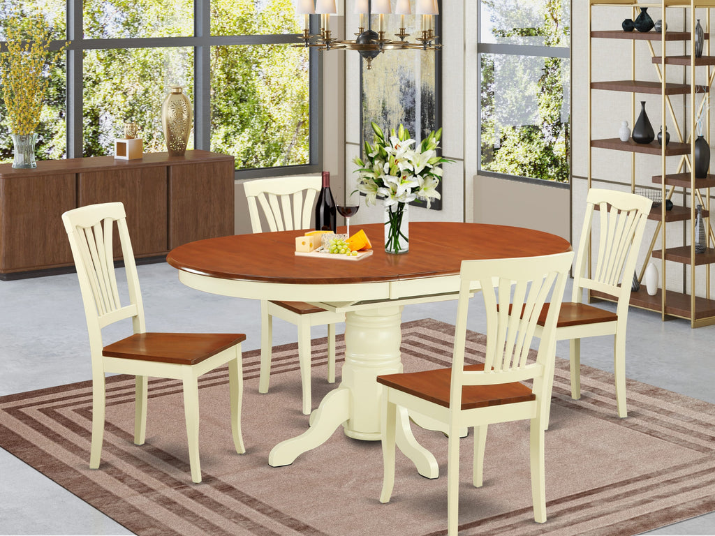 KEAV5-B1C-6 5-Piece Oval Dining Set with Butterfly Leaf Table & 4 Solid Wood Chairs, Buttermilk & Cherry Finish for Kitchen