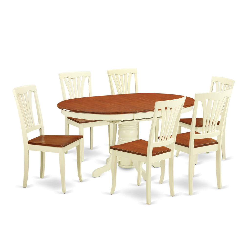 KEAV7-HZ5-M Complete 7-Piece Set Oval Dining Table & 6 Chairs, Buttermilk Cherry Flair