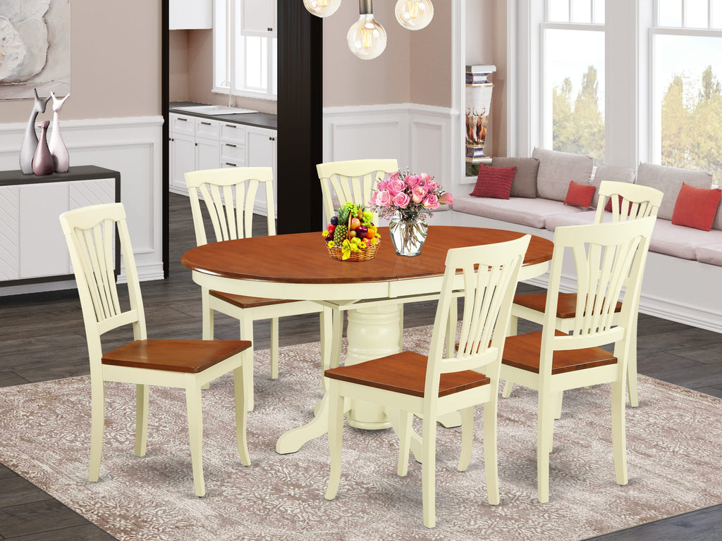 KEAV7-HZ5-M Complete 7-Piece Set Oval Dining Table & 6 Chairs, Buttermilk Cherry Flair