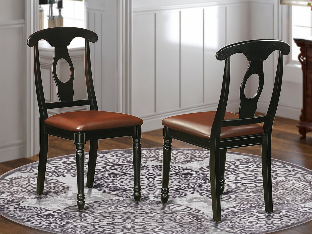 KEC-BHN-L0 Kenley Dining Chairs Set of 2 - Black Faux Leather Upholstered Wood Dining Room Seats