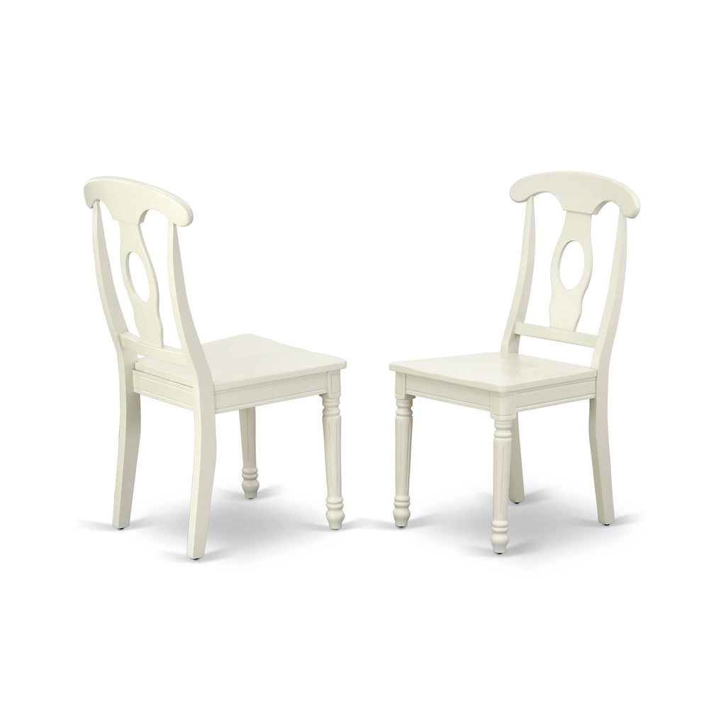 KEC-L14-A Napoleon Back Solid Wood Seat Kitchen Chairs Set of 2 in Bright Linen White Finish