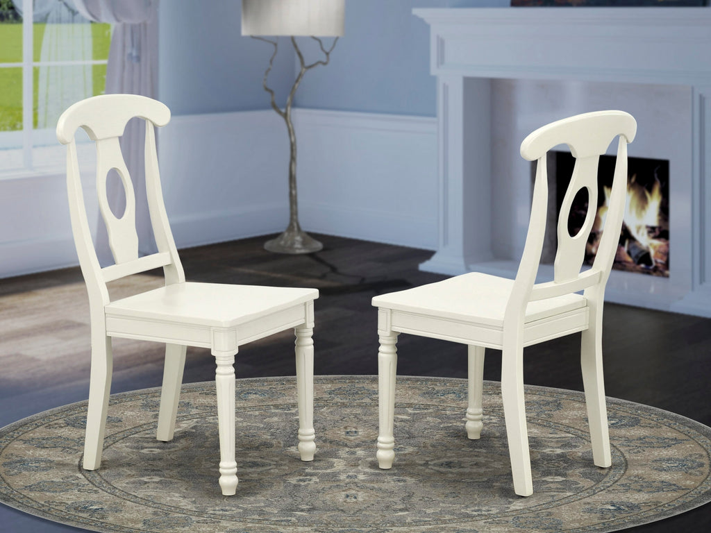 KEC-L14-A Napoleon Back Solid Wood Seat Kitchen Chairs Set of 2 in Bright Linen White Finish