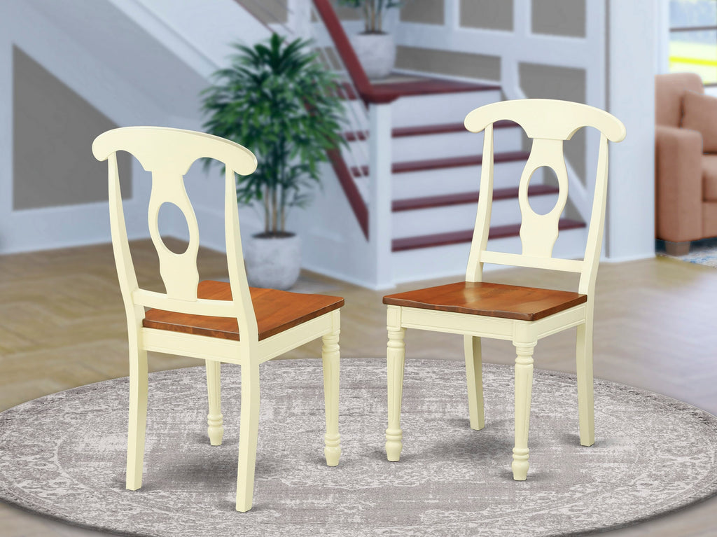 KEC-W4U-E Kenley Buttermilk & Cherry Napoleon Back Dining Chairs - 2-Piece Wood Seat Set