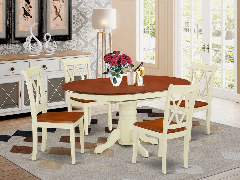 KECL5-H48-S 5-Piece Dining Ensemble with Oval Table & Butterfly Leaf, Buttermilk & Cherry Chairs, for 4