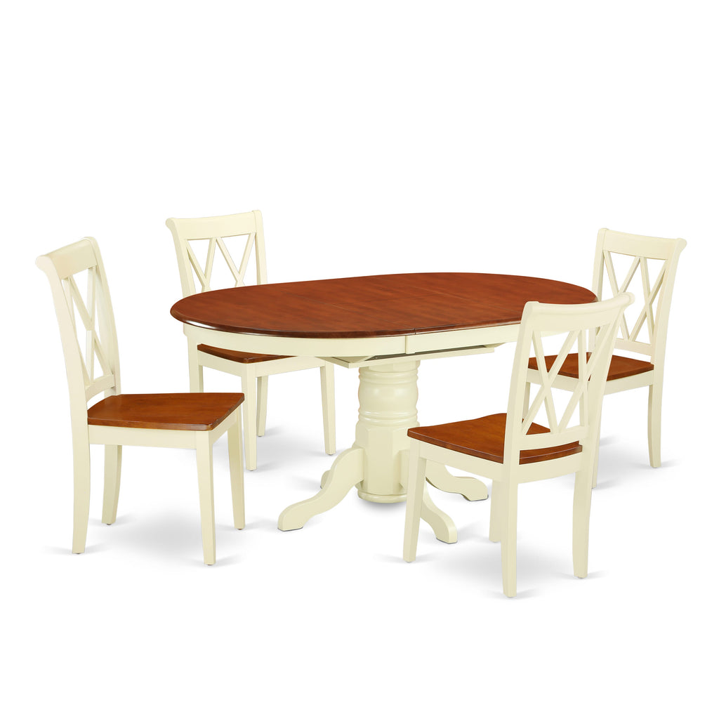 KECL5-H48-S 5-Piece Dining Ensemble with Oval Table & Butterfly Leaf, Buttermilk & Cherry Chairs, for 4