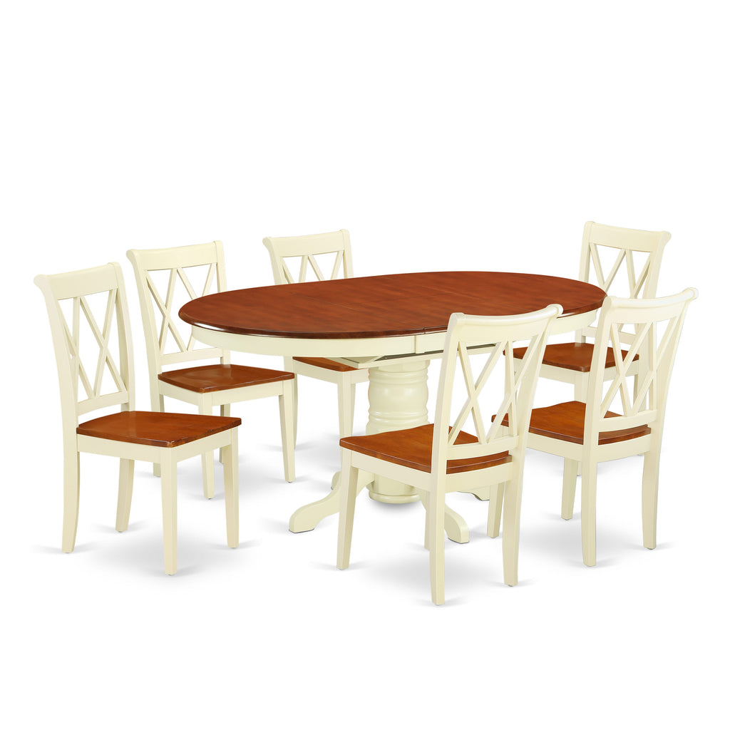 KECL7-TRJ-O 7-Piece Dining Set Elegant Oval Table with Butterfly Extension and Six Buttermilk-Cherry Chairs