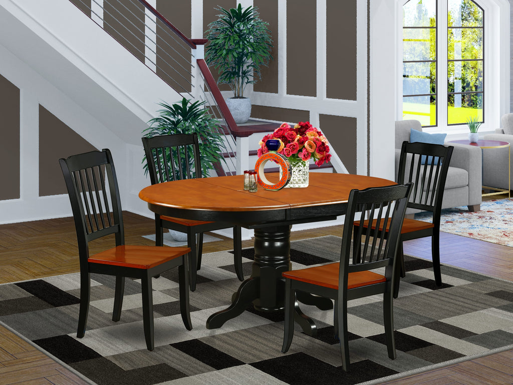 KEDA5-9HC-2 5-Piece Oval Table Set with Extension Leaf and 4 Chairs in Black & Cherry, 42x60 Inch