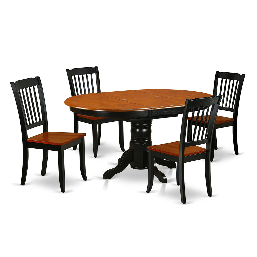 KEDA5-9HC-2 5-Piece Oval Table Set with Extension Leaf and 4 Chairs in Black & Cherry, 42x60 Inch
