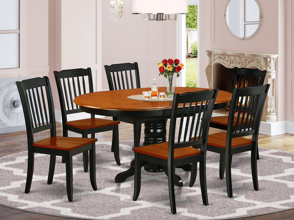 Capture Dining Charm KEDA7-BS8-J 7 Piece Set - Oval Table with Leaf & 6 Wood Chairs, Chic Black & Cherry