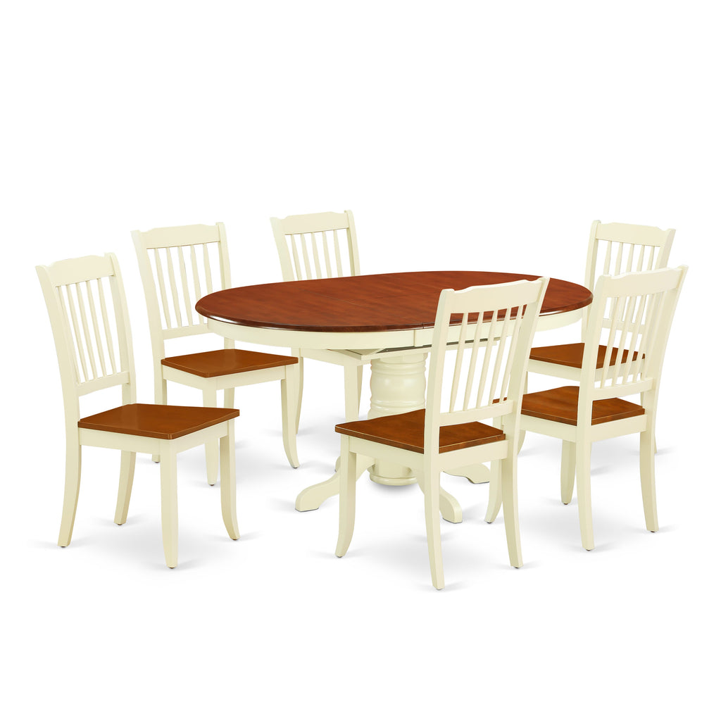 KEDA7-7GQ-N 7-Piece Oval Dining Set with Butterfly Leaf and 6 Wood Seat Chairs, Cherry Finish