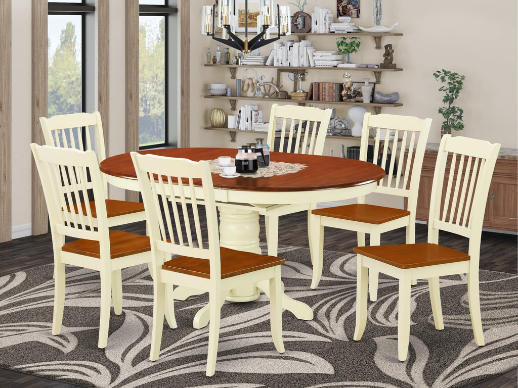 KEDA7-7GQ-N 7-Piece Oval Dining Set with Butterfly Leaf and 6 Wood Seat Chairs, Cherry Finish