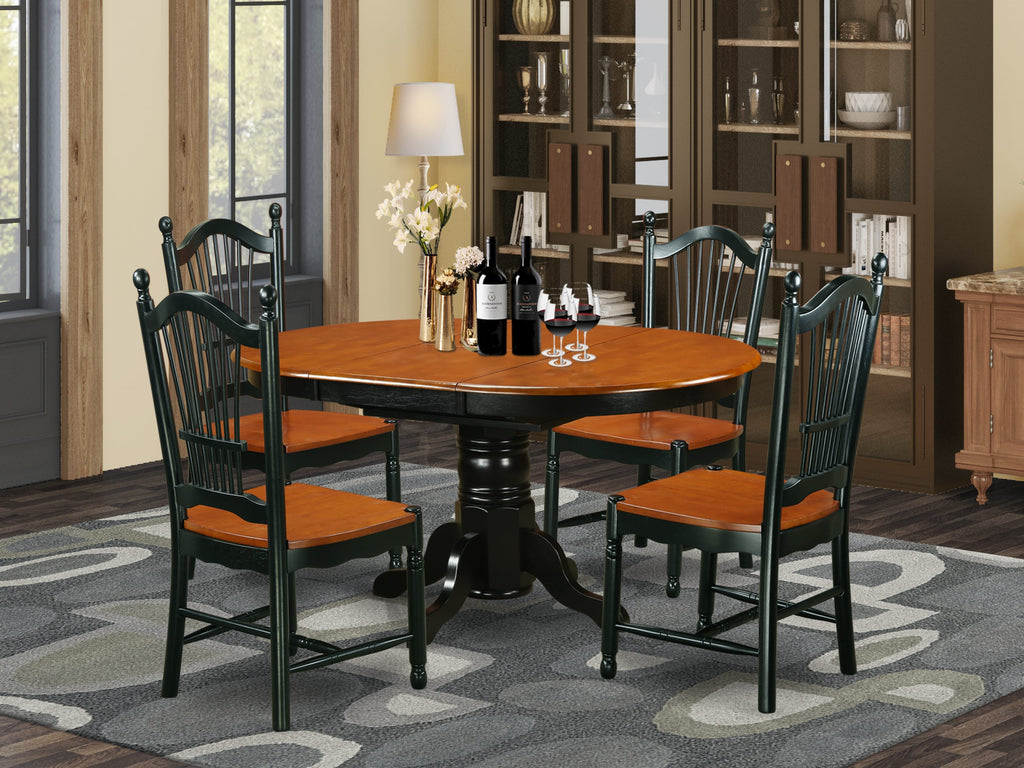 KEDO5-3S2-P 42x60 Inch Black & Cherry 5-Piece Dining Set Oval Table with Expanding Leaf and 4 Chairs