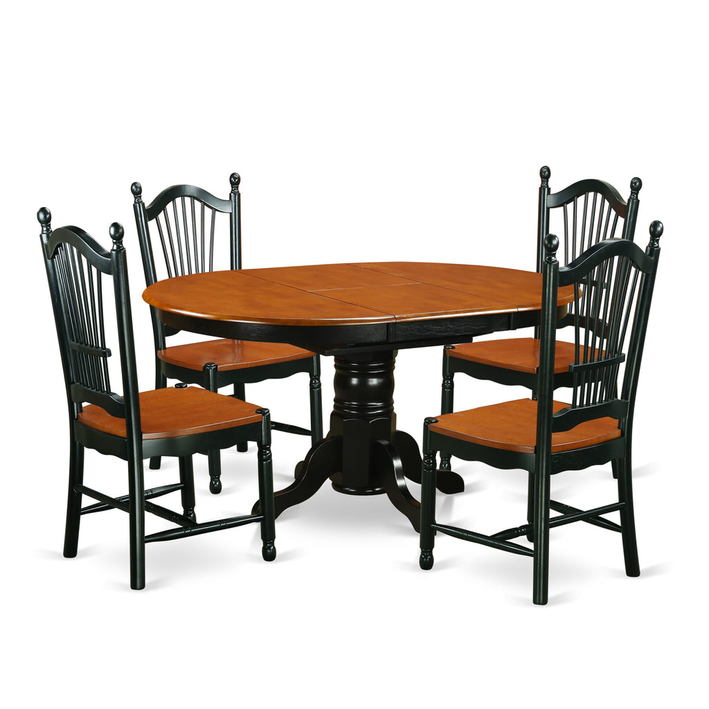 KEDO5-3S2-P 42x60 Inch Black & Cherry 5-Piece Dining Set Oval Table with Expanding Leaf and 4 Chairs