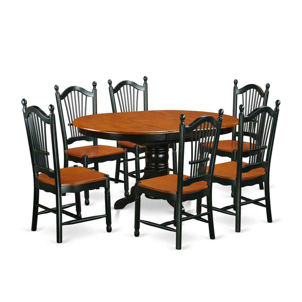 KEDO7-JEE-9 Elegant Oval Dining Set 7-Piece Wooden Table with Butterfly Extension and 6 Chairs in Rich Black & Cherry