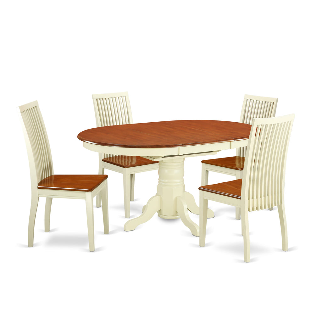 KEIP5-0KN-A Rustic Dining Ensemble Oval Expandable Table with 4 Chic Chairs, Buttermilk & Cherry