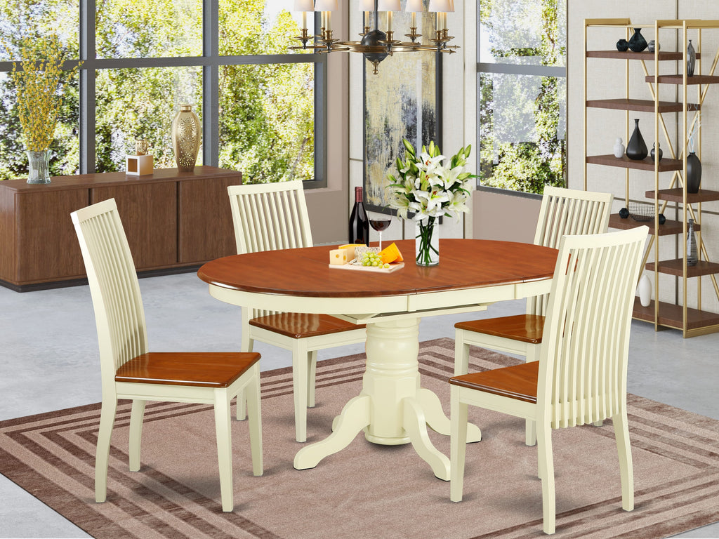KEIP5-0KN-A Rustic Dining Ensemble Oval Expandable Table with 4 Chic Chairs, Buttermilk & Cherry
