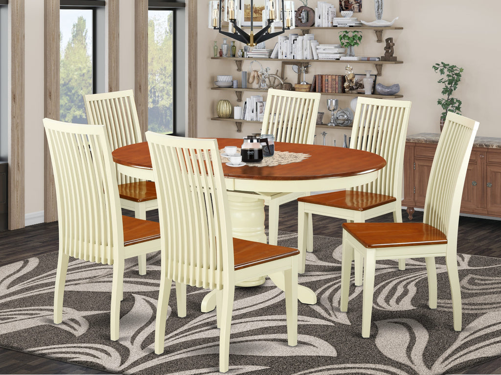 KEIP7-4W0-U Elegant Oval Dining Set for Six with Expandable Leaf - Delightful Two-Tone Finish