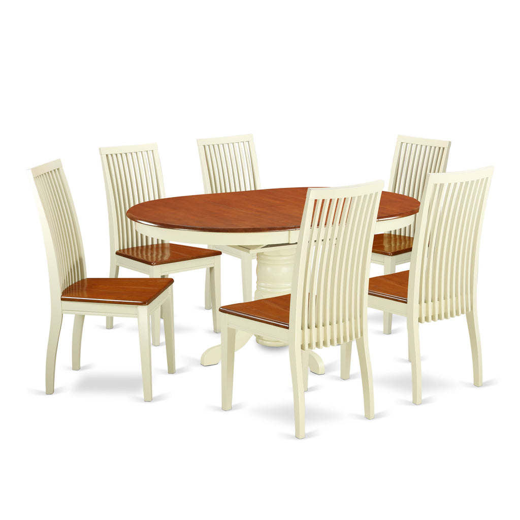 KEIP7-4W0-U Elegant Oval Dining Set for Six with Expandable Leaf - Delightful Two-Tone Finish