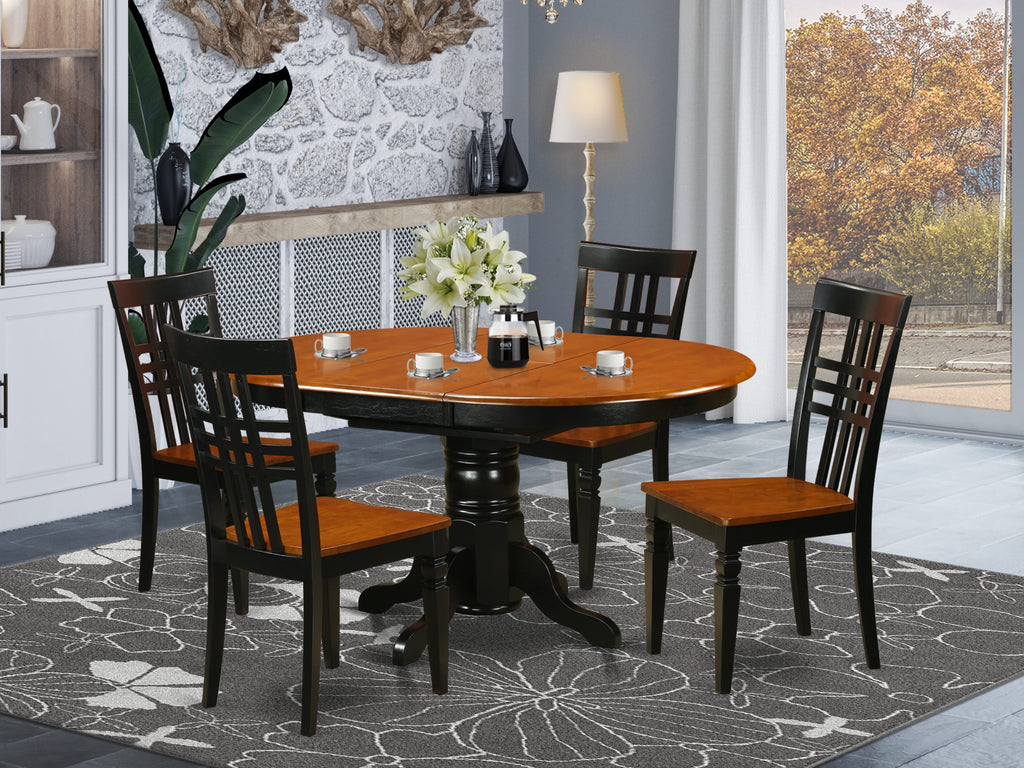KELG5-JGD-U Cozy 5-Piece Dining Set with Oval Table, Butterfly Extendable Leaf & Four Chairs, Black & Cherry