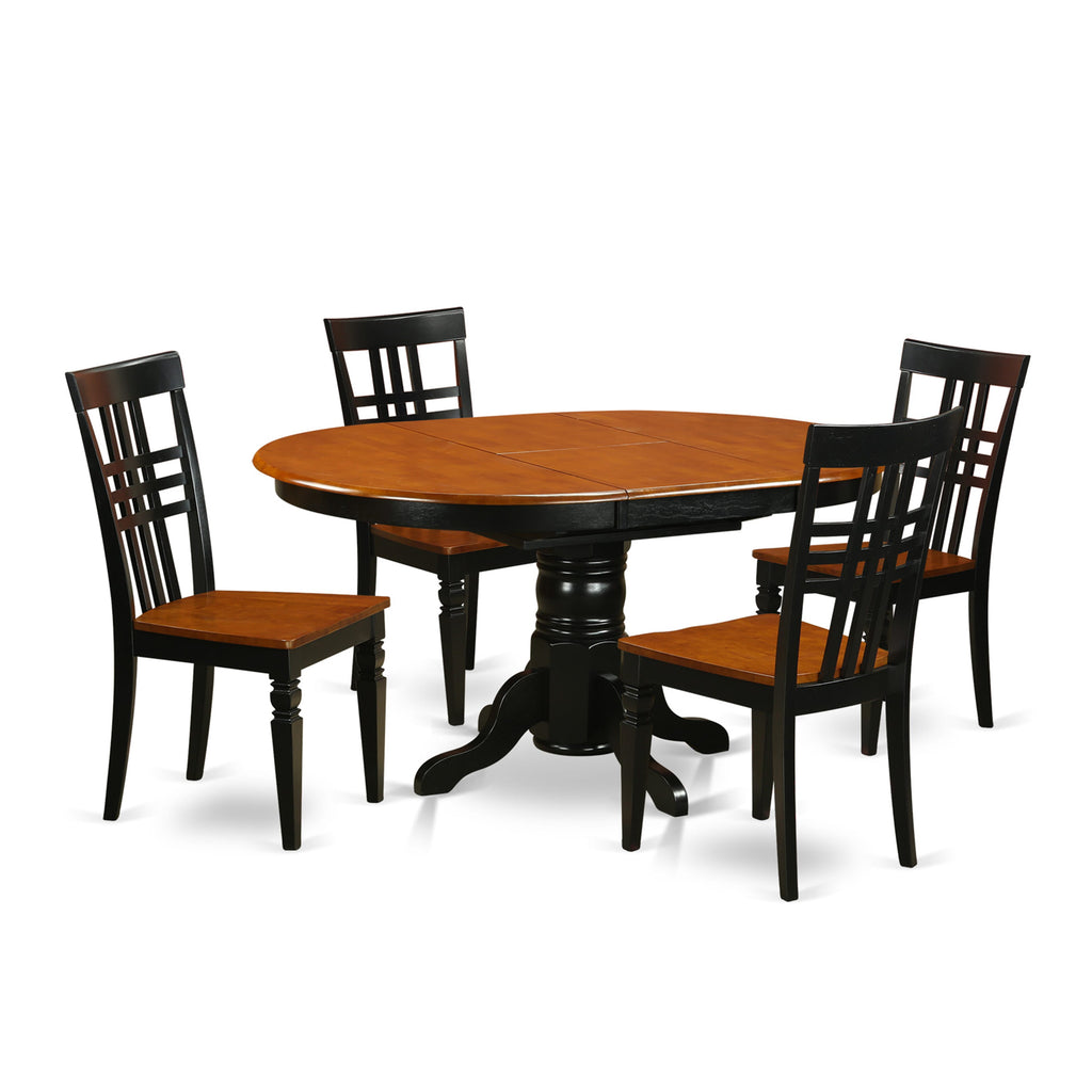 KELG5-JGD-U Cozy 5-Piece Dining Set with Oval Table, Butterfly Extendable Leaf & Four Chairs, Black & Cherry