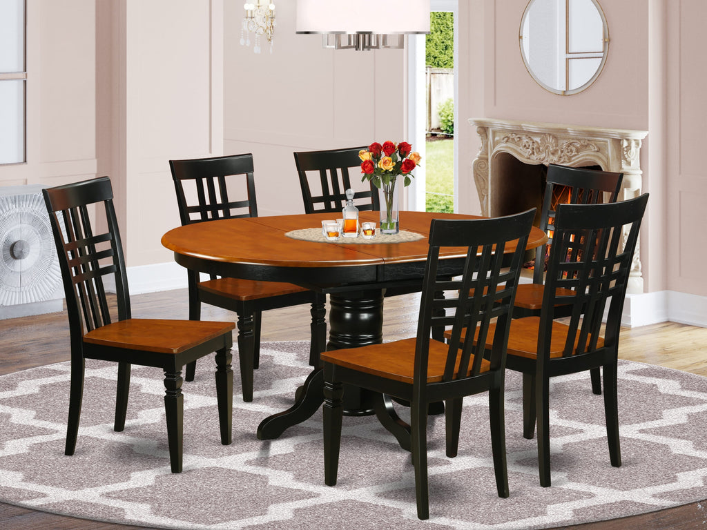 KELG7-42Z-X 7 Piece Dining Ensemble Oval Table & Solid Seat Chairs in Black and Cherry