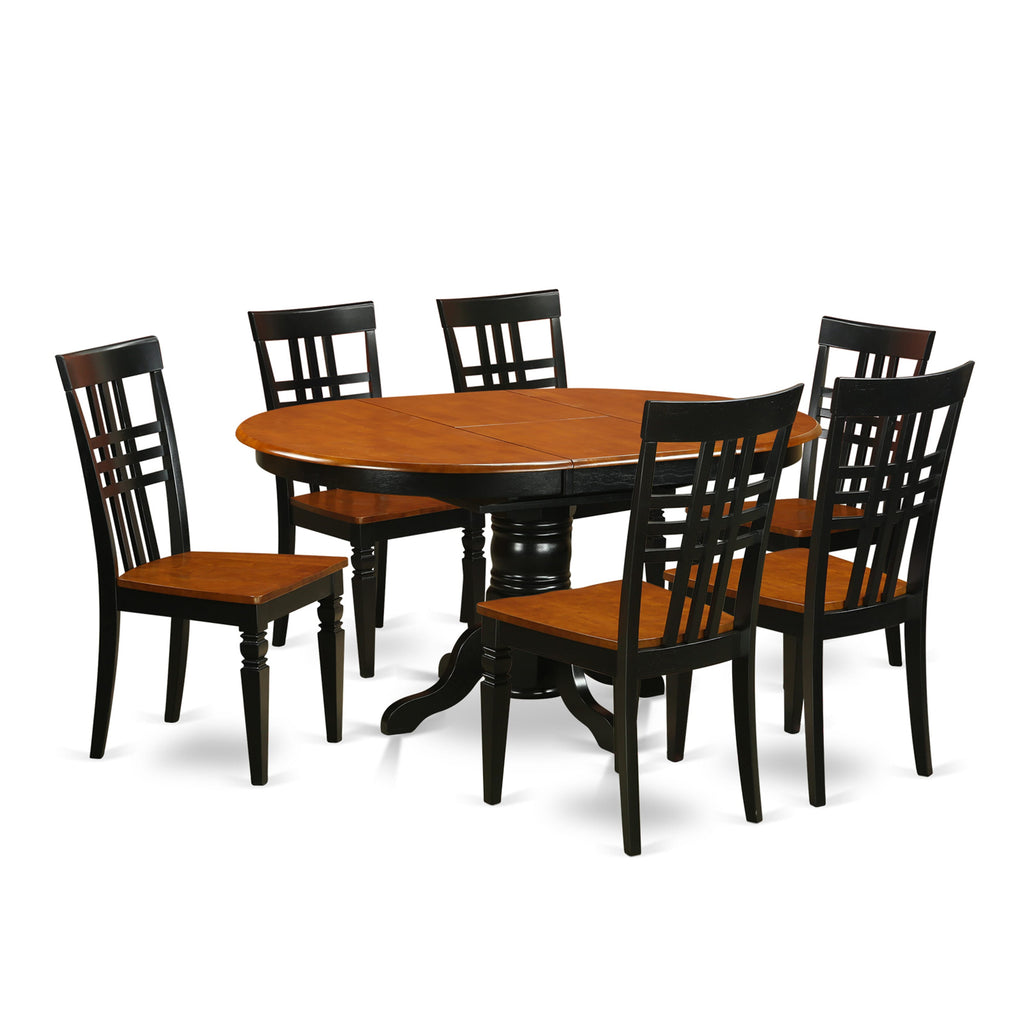 KELG7-42Z-X 7 Piece Dining Ensemble Oval Table & Solid Seat Chairs in Black and Cherry