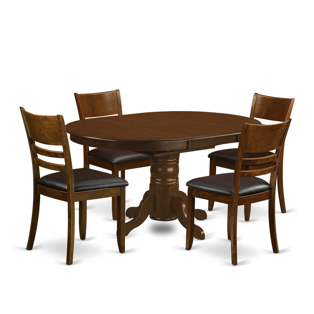 KELY5-XL9-UQ Chic 5-Piece Dining Set with Oval Table Featuring Butterfly Leaf and 4 Faux Leather Chairs, 42x60 Espresso