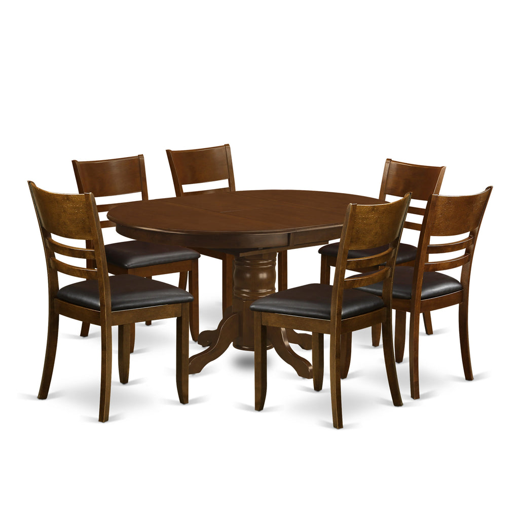 KELY7-5EL-NN 7-Piece Dining Set Oval Table with Leaf & 6 Elegant Chairs, Espresso Finish