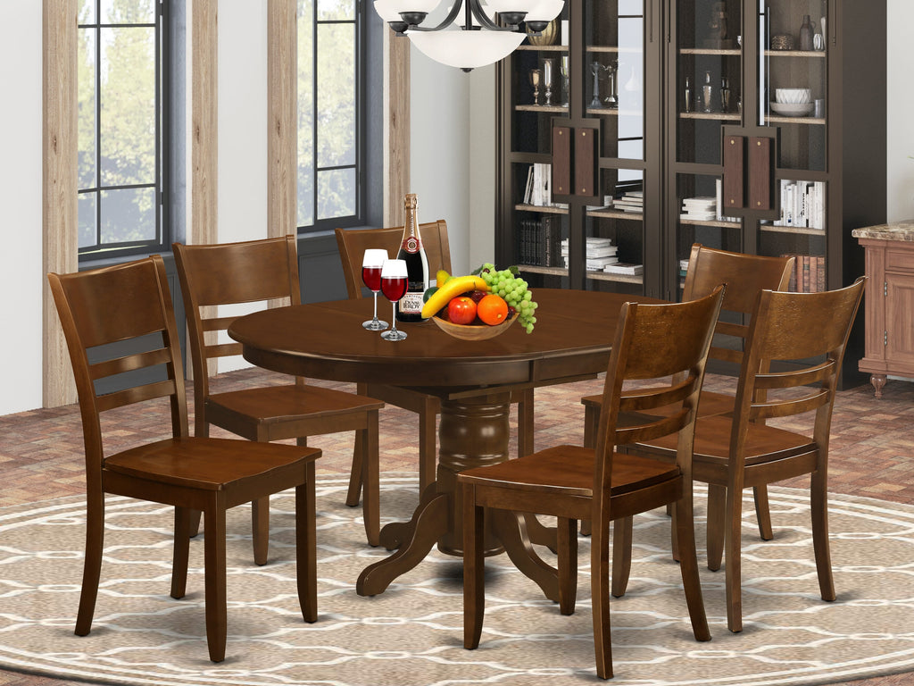 KELY7-R2M-S 7-Piece Oval Dining Table Set, Including Butterfly Extension and 6 Chairs in Rich Finish, 42x60 Inches