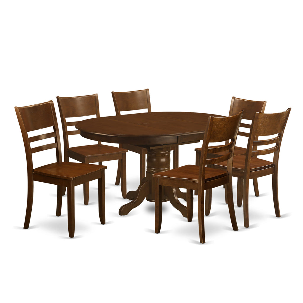 KELY7-R2M-S 7-Piece Oval Dining Table Set, Including Butterfly Extension and 6 Chairs in Rich Finish, 42x60 Inches