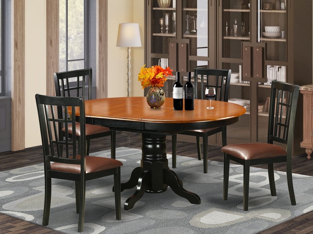 KENI5-R2W-2M 5-Piece Dining Ensemble with Butterfly-Leaf Table & Faux Leather Chairs, Black and Cherry
