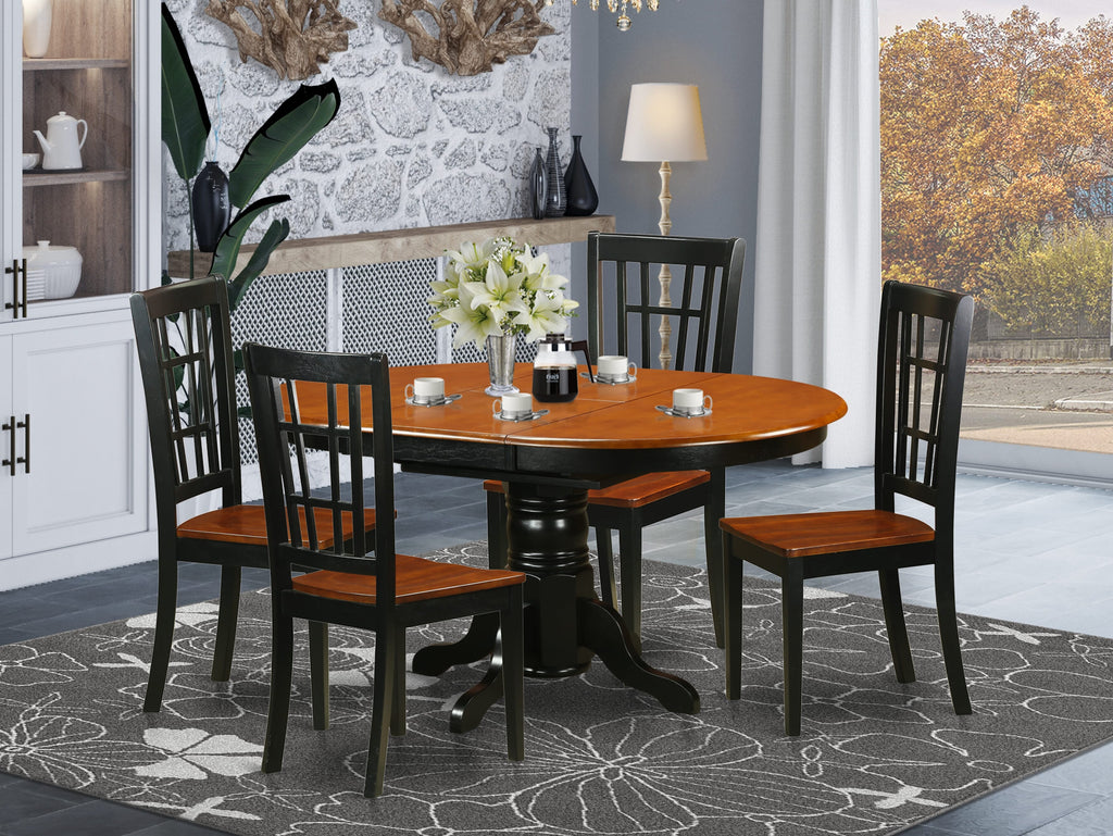 KENI5-UD9-0 Elegant 5-Piece Black & Cherry Oval Dining Ensemble with Leaf and Chairs, 42x60 In.