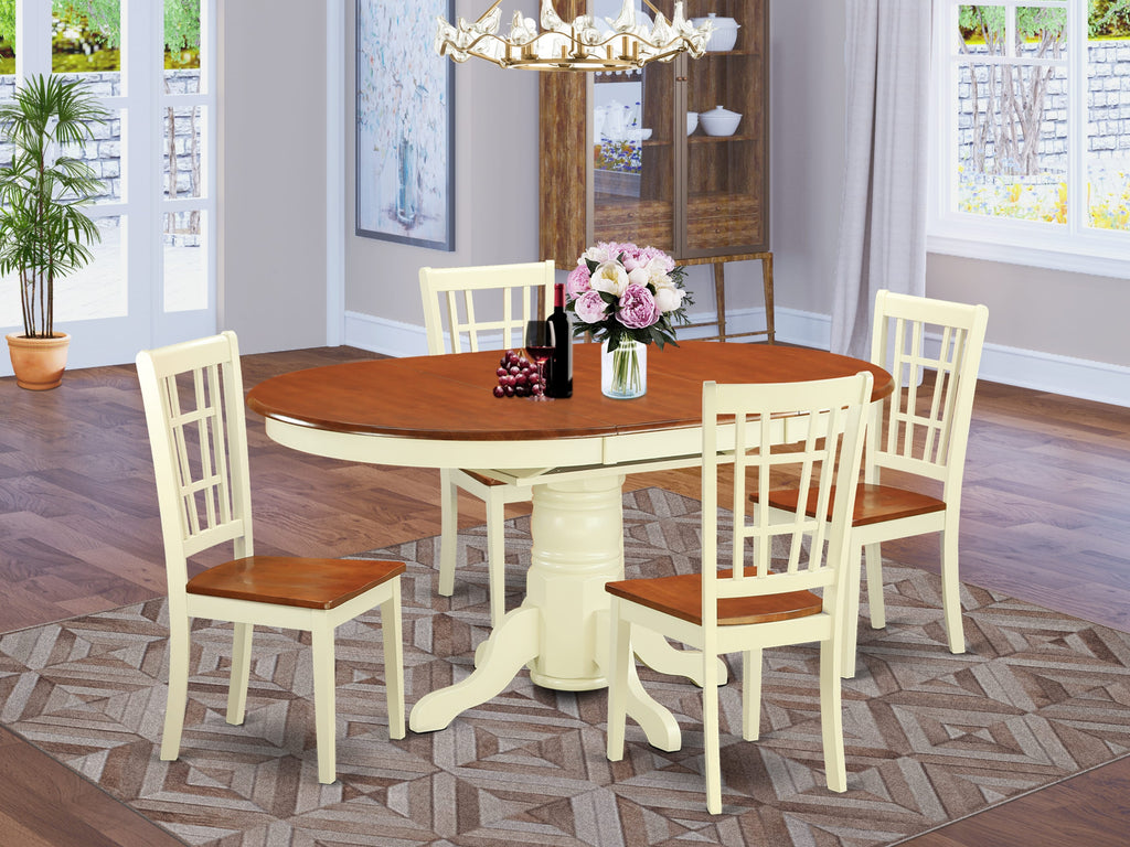 KENI5-WJ5-1 Elegant 5-Piece Dining Suite for 4 with Expandable Oval Table and Buttermilk & Cherry Chairs, 42x60 Inches