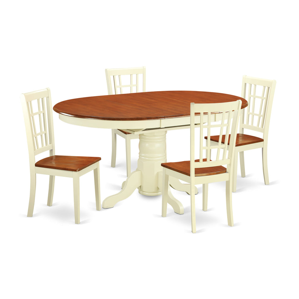 KENI5-WJ5-1 Elegant 5-Piece Dining Suite for 4 with Expandable Oval Table and Buttermilk & Cherry Chairs, 42x60 Inches